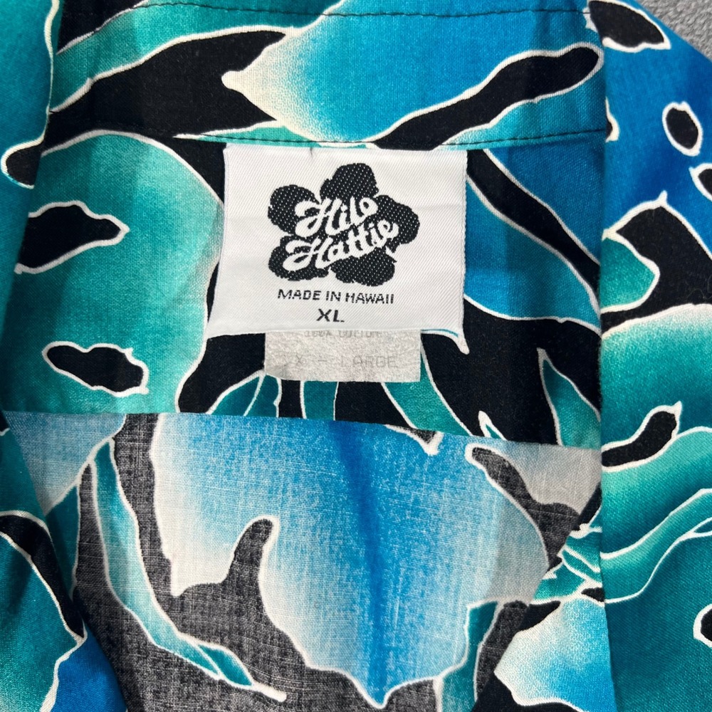 VTG Hilo Hattie Hawaiian Shirt Mens XL Blue Teal Monstera Bird of Paradise - Picture 2 of 7